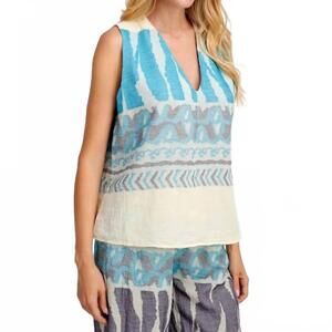 NEW PEARL AND CAVIAR scorpios cotton sleeveless top in blue multi